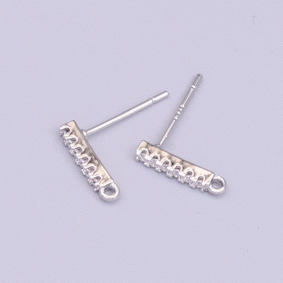 White Gold Filled 11.3mm Micro Paved CZ Bar Open Loop Stud Earrings | Z-405