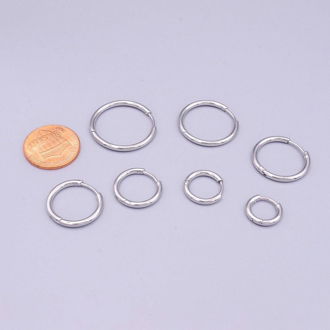 White Gold Filled 11mm, 13mm, 15mm, 17mm, 19mm, 21mm, 23mm Silver Minimalist Huggie Endless Hoop Earrings | AD1536 - AD1542