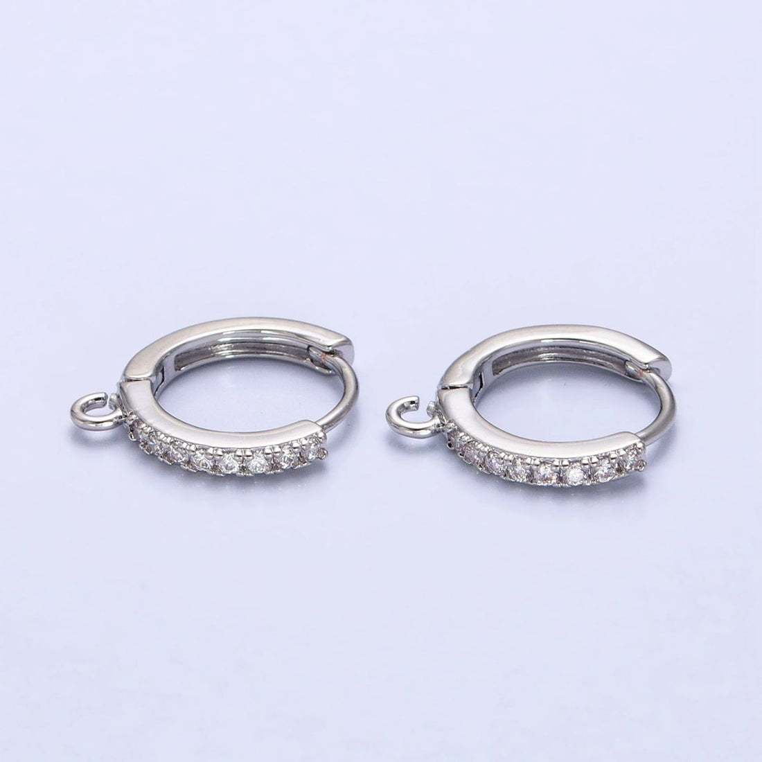 White Gold Filled 14mm Micro Paved Huggie Open Loop Earrings Supply | Z-332