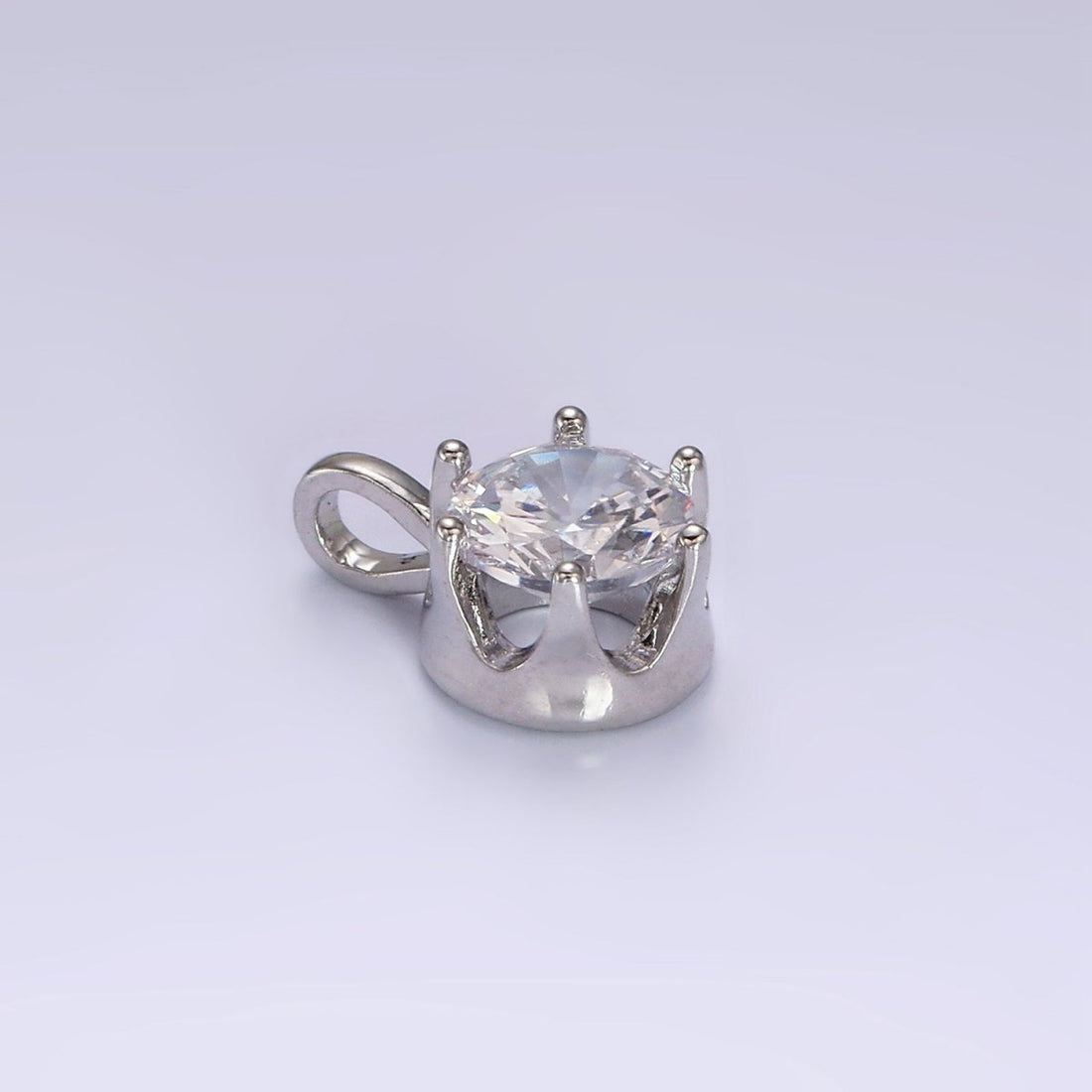 White Gold Filled 15mm, 21mm Clear Cubic Zirconia Round Solitaire Silver Pendant | N1817 N1818