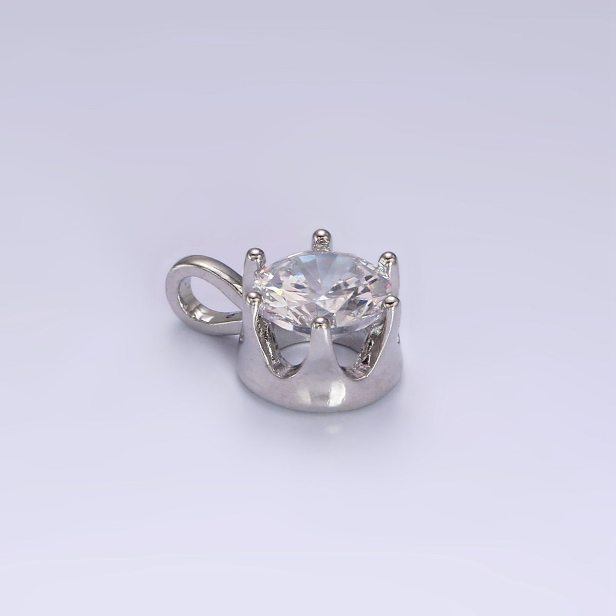 White Gold Filled 15mm, 21mm Clear Cubic Zirconia Round Solitaire Silver Pendant | N1817 N1818
