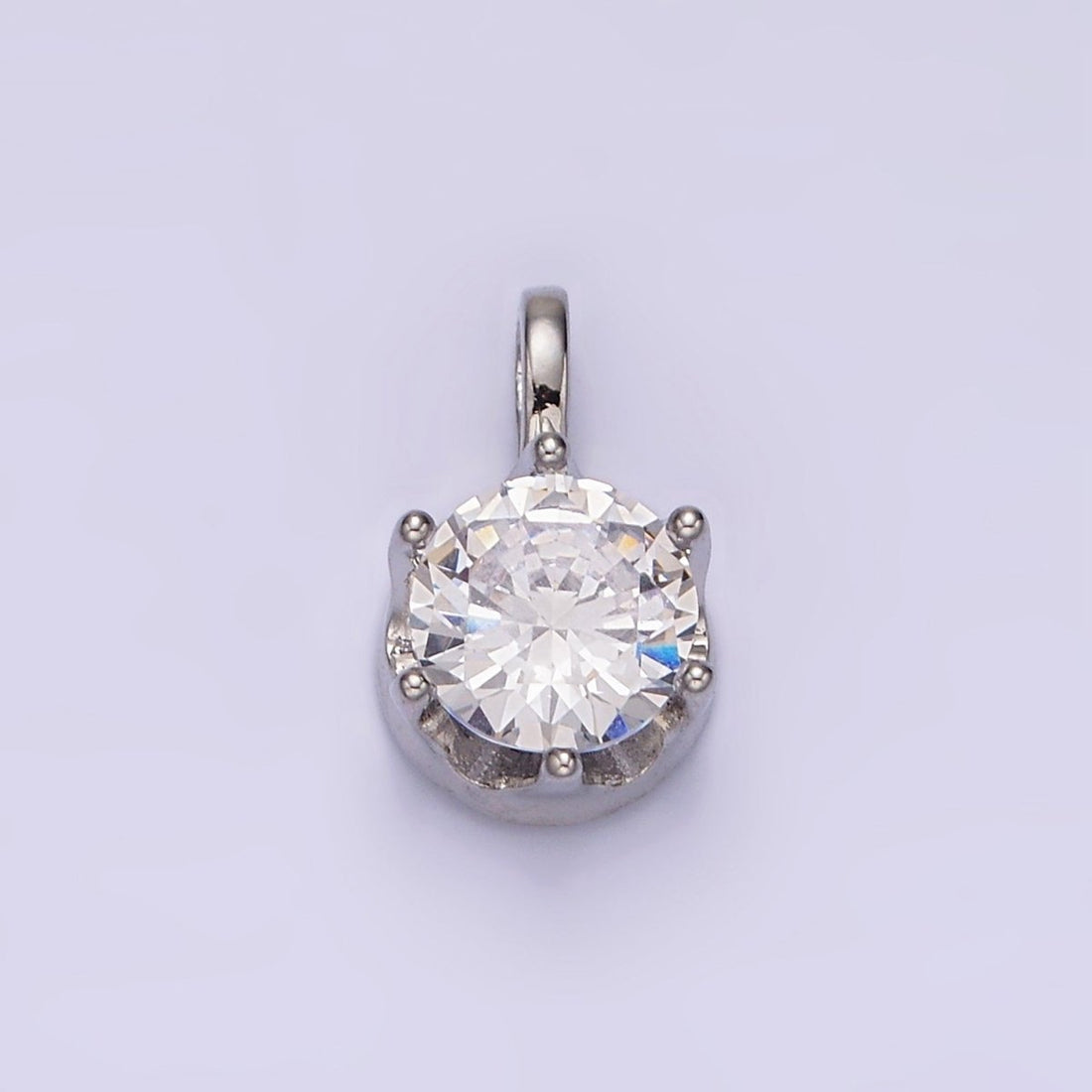 White Gold Filled 15mm, 21mm Clear Cubic Zirconia Round Solitaire Silver Pendant | N1817 N1818