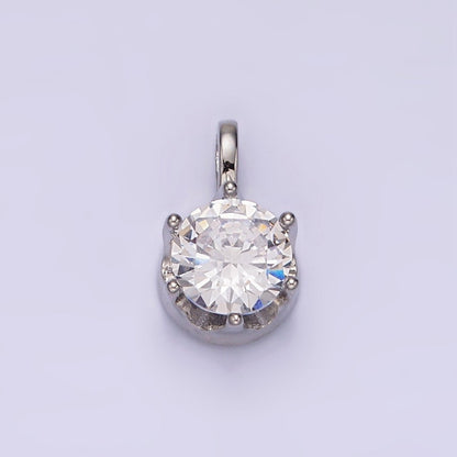 White Gold Filled 15mm, 21mm Clear Cubic Zirconia Round Solitaire Silver Pendant | N1817 N1818