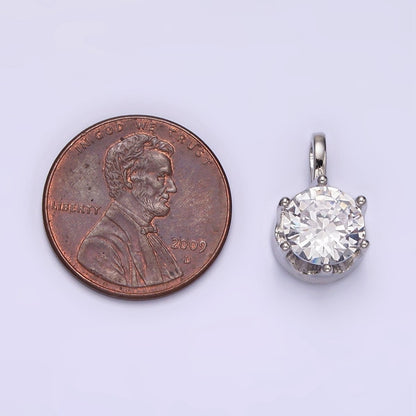 White Gold Filled 15mm, 21mm Clear Cubic Zirconia Round Solitaire Silver Pendant | N1817 N1818