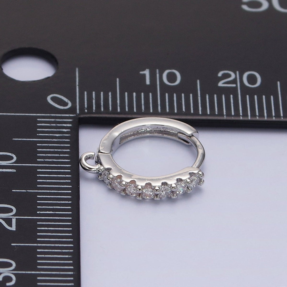 White Gold Filled 15mm Micro Paved CZ Huggie Open Loop Earrings | Z-361