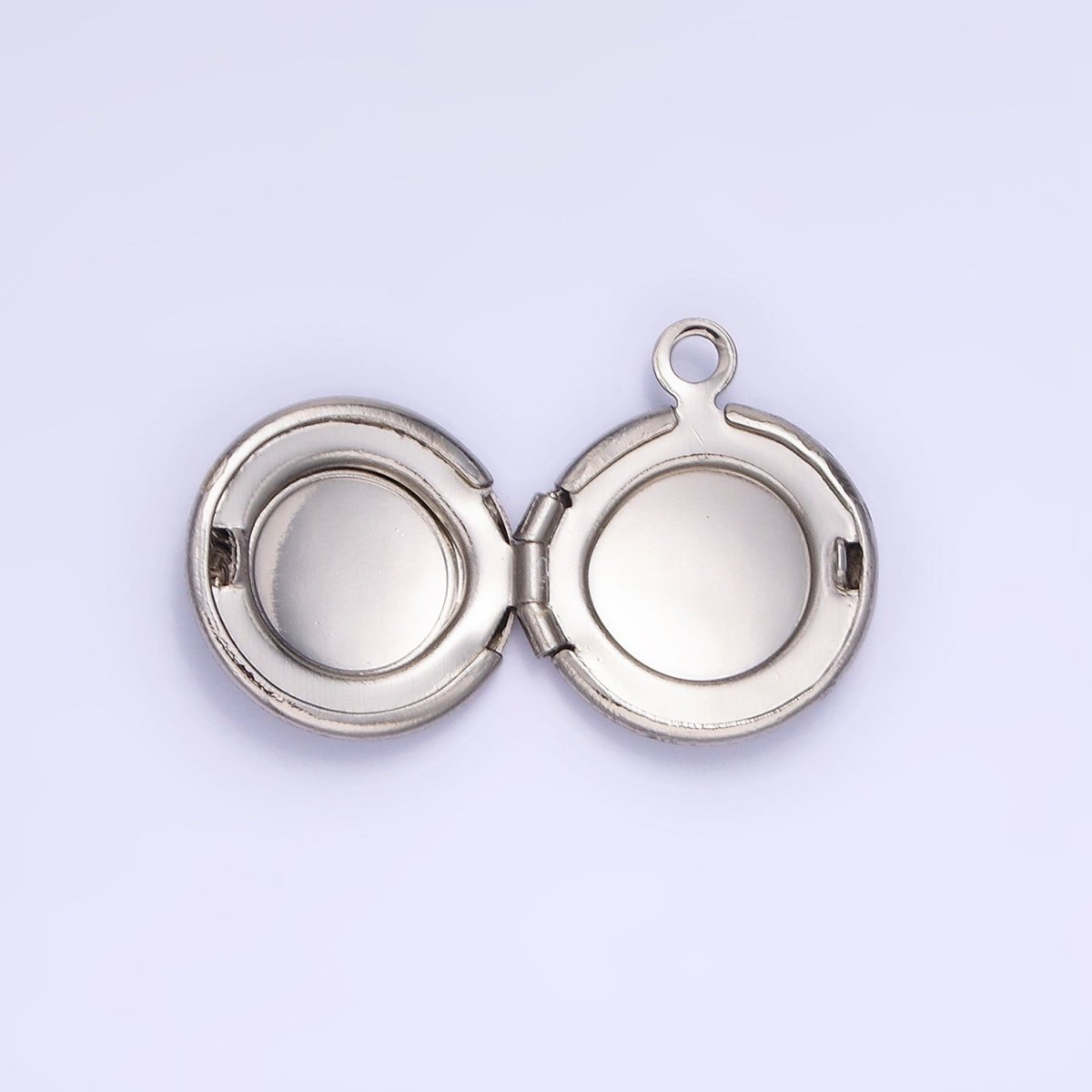 White Gold Filled 16mm Curved Engraved Round Locket Charm in Gold &amp; Silver | H357