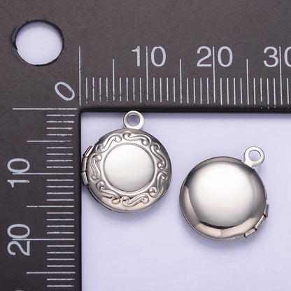 White Gold Filled 16mm Curved Engraved Round Locket Charm in Gold &amp; Silver | H357
