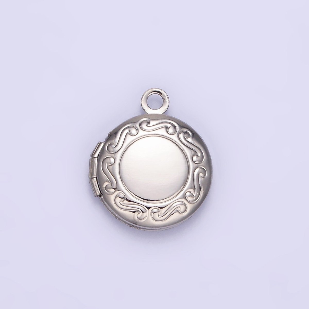 White Gold Filled 16mm Curved Engraved Round Locket Charm in Gold &amp; Silver | H357
