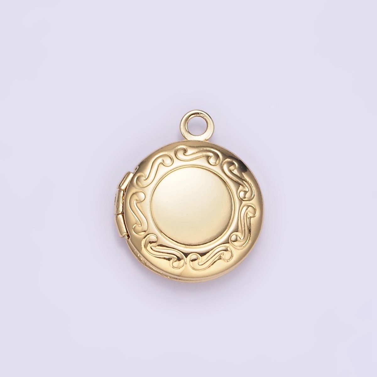 White Gold Filled 16mm Curved Engraved Round Locket Charm in Gold &amp; Silver | H357