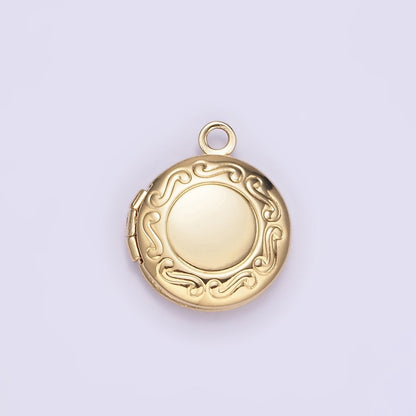 White Gold Filled 16mm Curved Engraved Round Locket Charm in Gold &amp; Silver | H357