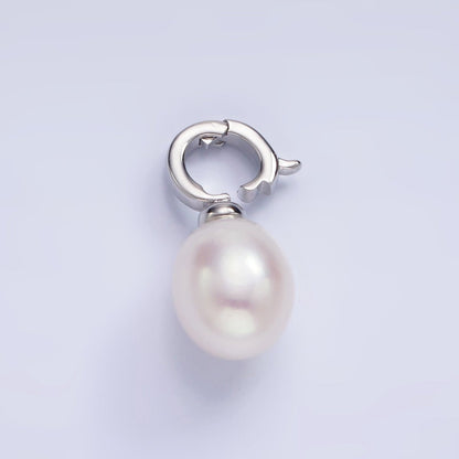 White Gold Filled 20mm Freshwater Pearl Drop Snap Latch Bail Pendant | P1698
