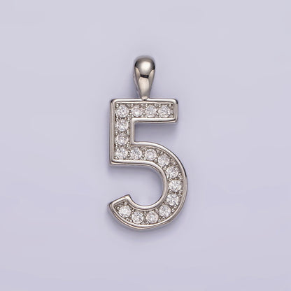 White Gold Filled 21.5mm Clear Micro Paved CZ Number 0-9 Pendant | N1246 - N1255
