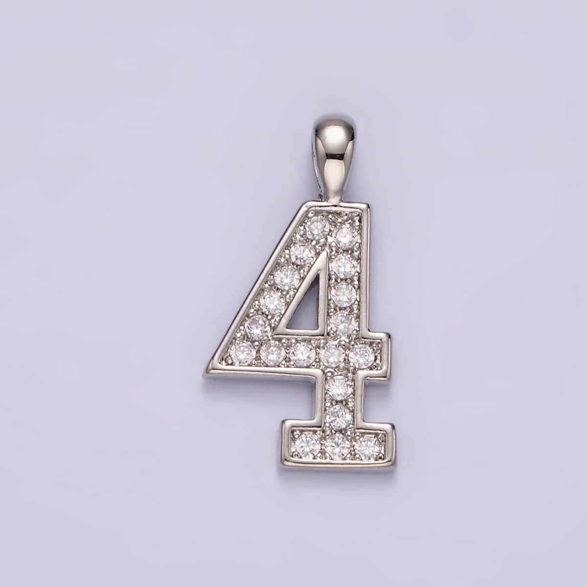 White Gold Filled 21.5mm Clear Micro Paved CZ Number 0-9 Pendant | N1246 - N1255