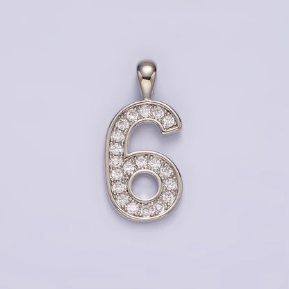 White Gold Filled 21.5mm Clear Micro Paved CZ Number 0-9 Pendant | N1246 - N1255