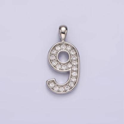 White Gold Filled 21.5mm Clear Micro Paved CZ Number 0-9 Pendant | N1246 - N1255
