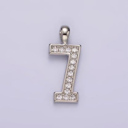 White Gold Filled 21.5mm Clear Micro Paved CZ Number 0-9 Pendant | N1246 - N1255