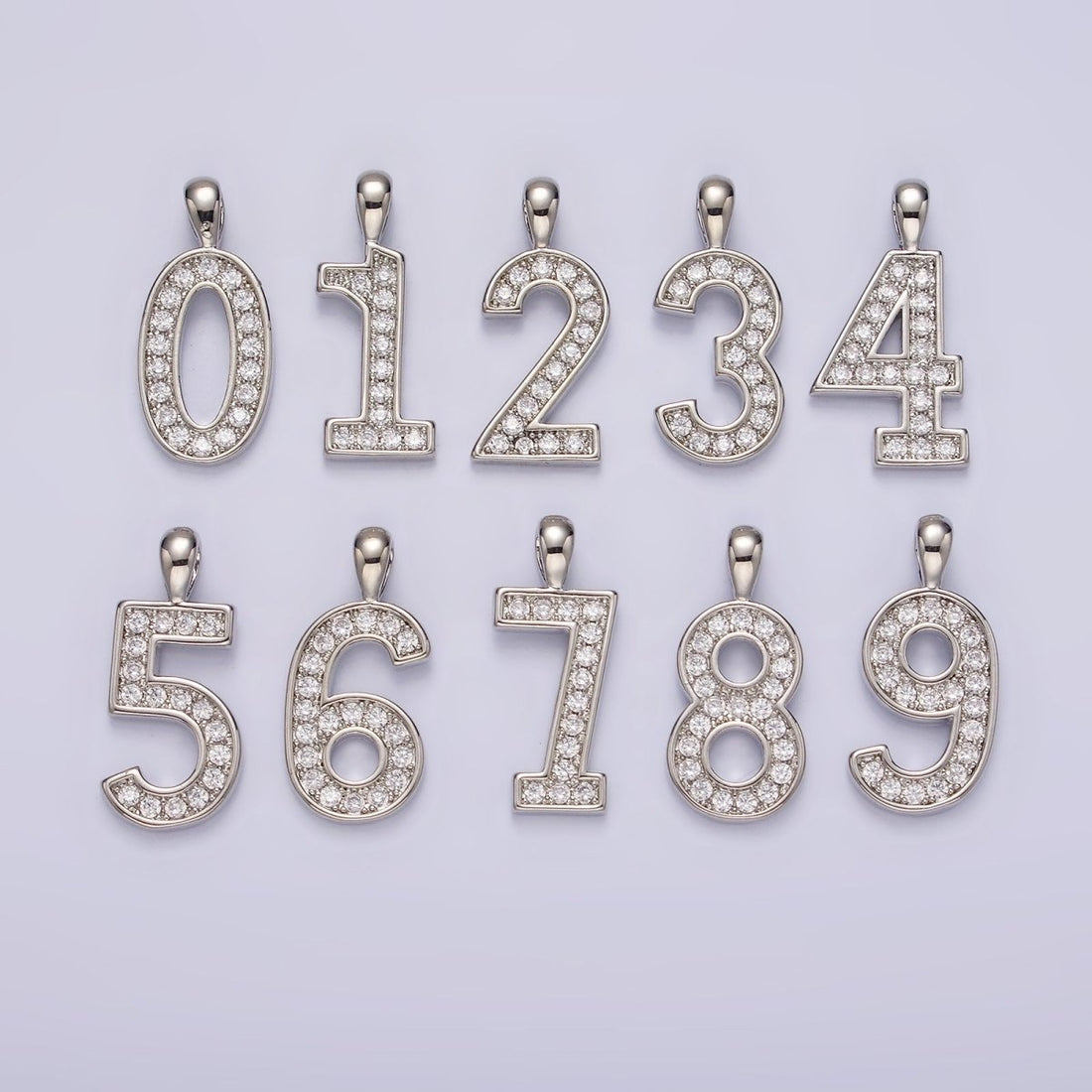 White Gold Filled 21.5mm Clear Micro Paved CZ Number 0-9 Pendant | N1246 - N1255