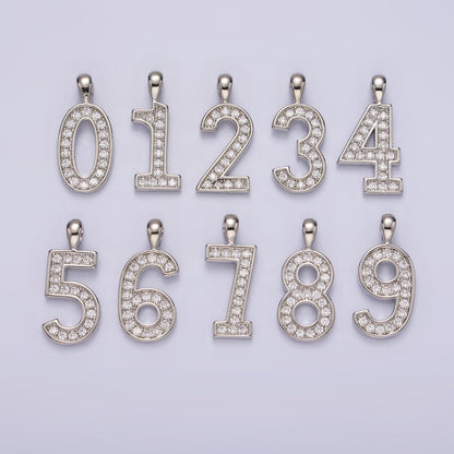 White Gold Filled 21.5mm Clear Micro Paved CZ Number 0-9 Pendant | N1246 - N1255