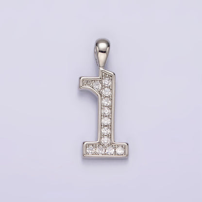 White Gold Filled 21.5mm Clear Micro Paved CZ Number 0-9 Pendant | N1246 - N1255