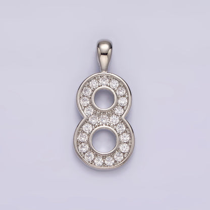 White Gold Filled 21.5mm Clear Micro Paved CZ Number 0-9 Pendant | N1246 - N1255