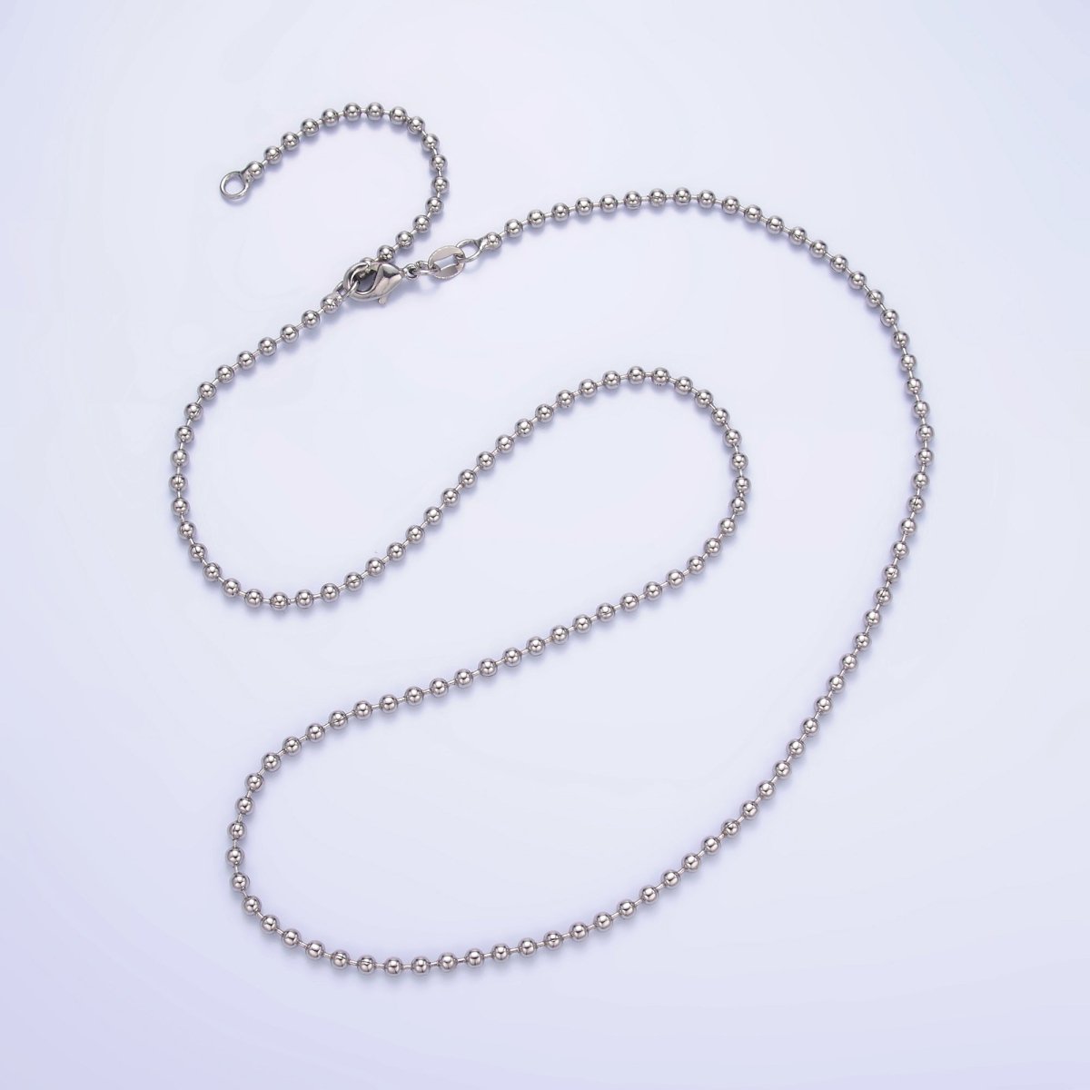 White Gold Filled 2.5mm Ball Bead Bar 17.2 Inch with Extender | WA-3045