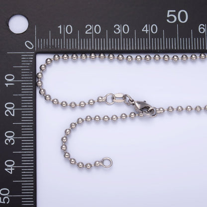 White Gold Filled 2.5mm Ball Bead Bar 17.2 Inch with Extender | WA-3045