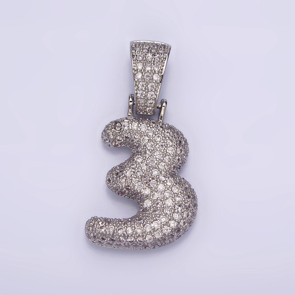 White Gold Filled 25mm Number 0-9 Dome Clear Micro Paved CZ Pendant | AA705 - AA714