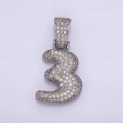 White Gold Filled 25mm Number 0-9 Dome Clear Micro Paved CZ Pendant | AA705 - AA714
