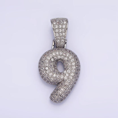 White Gold Filled 25mm Number 0-9 Dome Clear Micro Paved CZ Pendant | AA705 - AA714