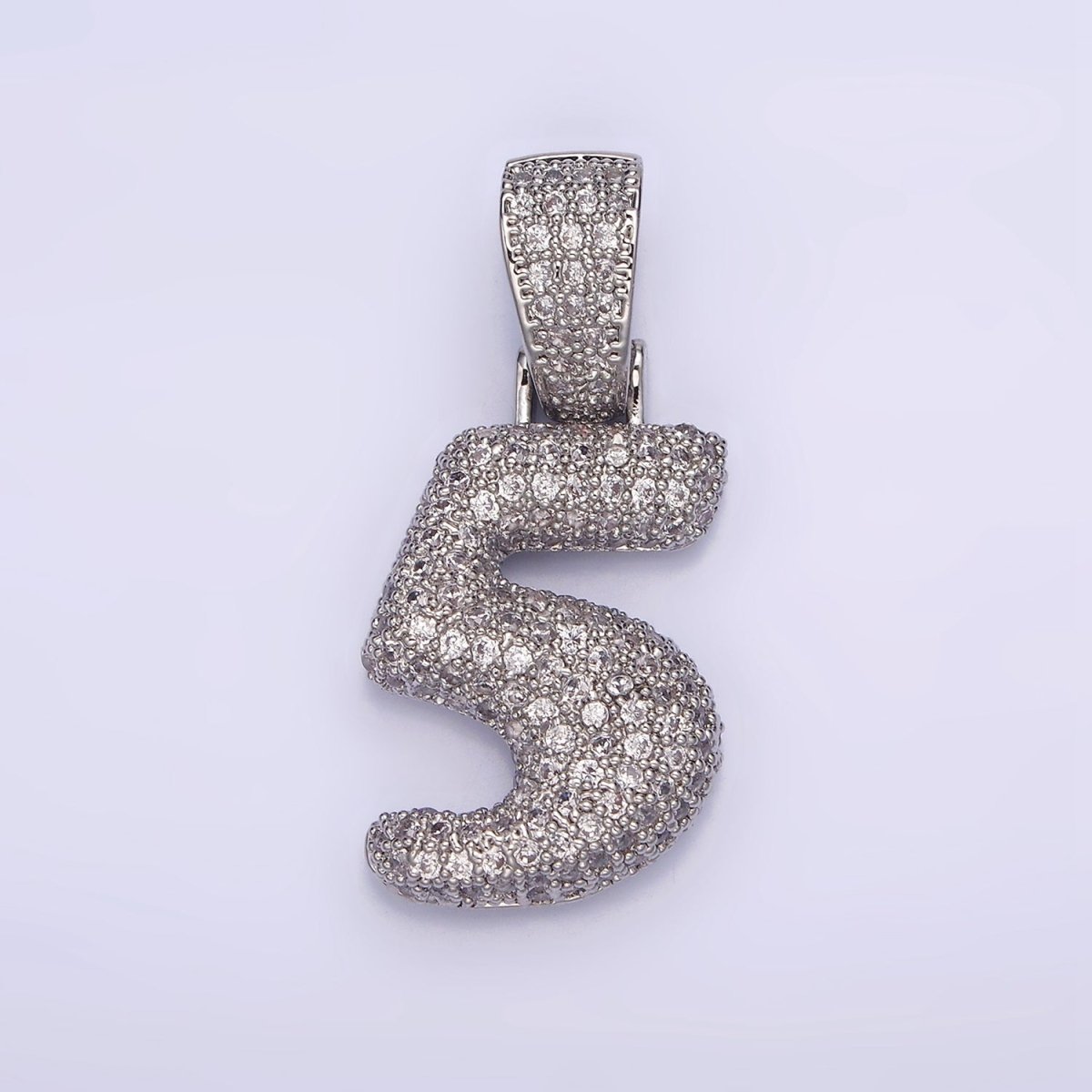 White Gold Filled 25mm Number 0-9 Dome Clear Micro Paved CZ Pendant | AA705 - AA714