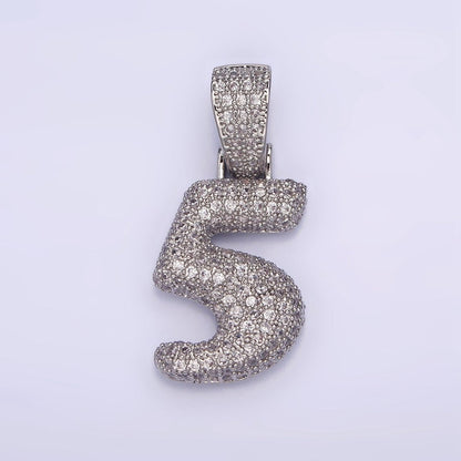 White Gold Filled 25mm Number 0-9 Dome Clear Micro Paved CZ Pendant | AA705 - AA714