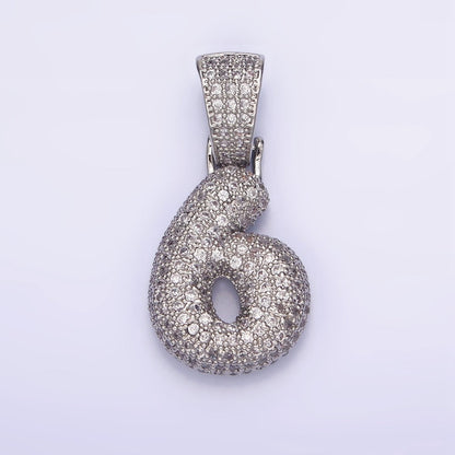 White Gold Filled 25mm Number 0-9 Dome Clear Micro Paved CZ Pendant | AA705 - AA714