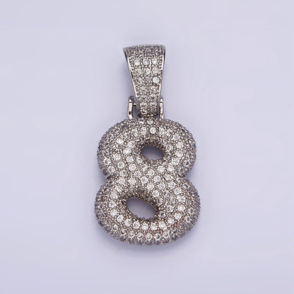 White Gold Filled 25mm Number 0-9 Dome Clear Micro Paved CZ Pendant | AA705 - AA714