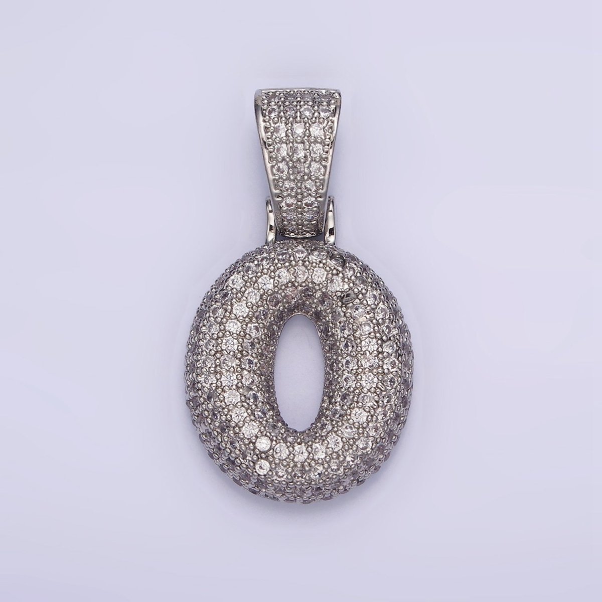 White Gold Filled 25mm Number 0-9 Dome Clear Micro Paved CZ Pendant | AA705 - AA714