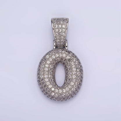 White Gold Filled 25mm Number 0-9 Dome Clear Micro Paved CZ Pendant | AA705 - AA714