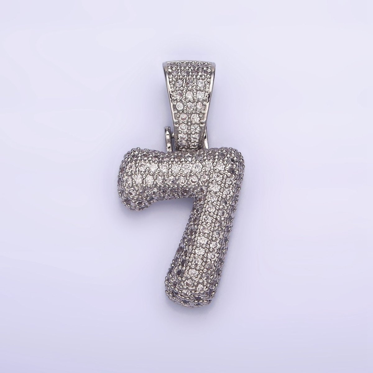 White Gold Filled 25mm Number 0-9 Dome Clear Micro Paved CZ Pendant | AA705 - AA714