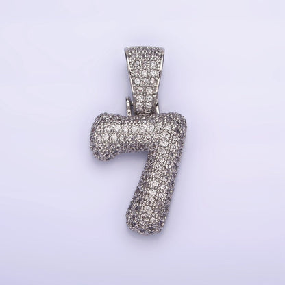 White Gold Filled 25mm Number 0-9 Dome Clear Micro Paved CZ Pendant | AA705 - AA714