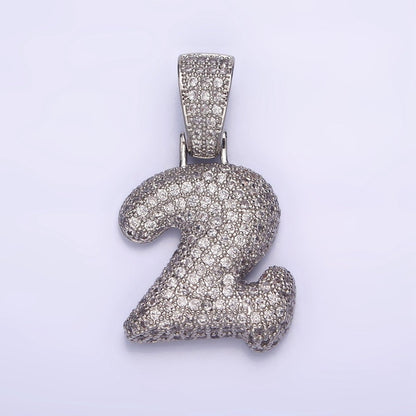 White Gold Filled 25mm Number 0-9 Dome Clear Micro Paved CZ Pendant | AA705 - AA714