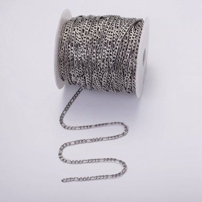 White Gold Filled 3.5mm Figaro Unfinished Chain For Jewelry Making | ROLL-1490 Clearance Pricing