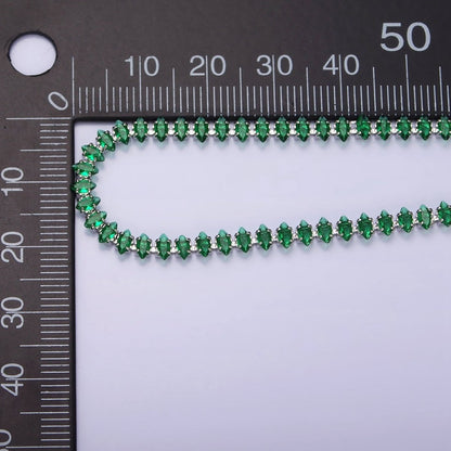 White Gold Filled 4mm Clear, Pink, Green CZ Marquise Tennis 6.5 Inch Bracelet with Extender | WA-1810 - WA-1812 Clearance Pricing