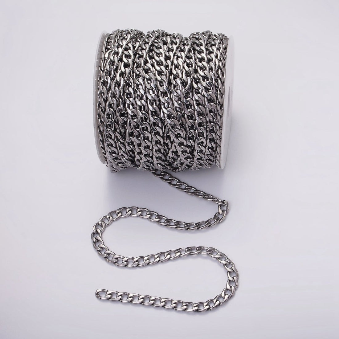 White Gold Filled 7.5mm Cuban Concave Flat Curb Unfinished Chain For Jewelry Making | ROLL-1489 Clearance Pricing