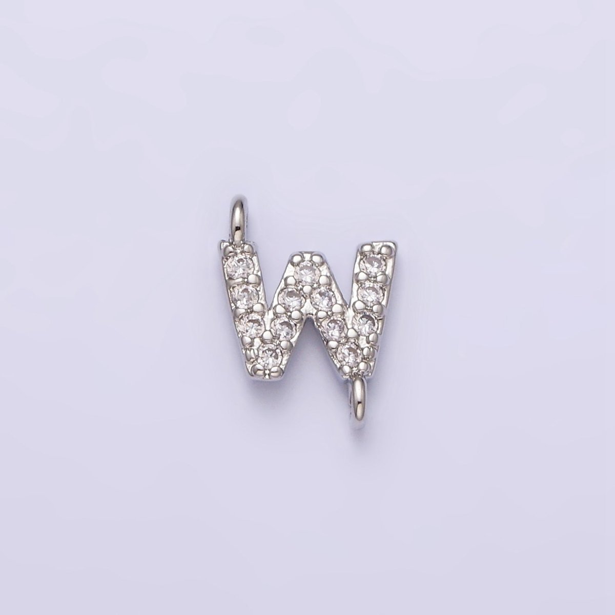White Gold Filled A-Z Initial Letter Micro Paved CZ Sideway Loop Personalized Connector | A-664-A-676