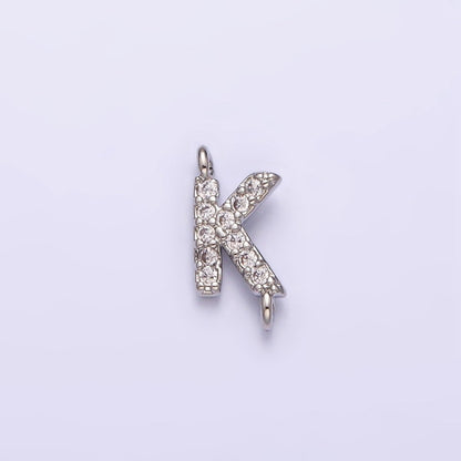 White Gold Filled A-Z Initial Letter Micro Paved CZ Sideway Loop Personalized Connector | A-664-A-676