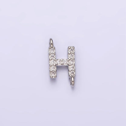 White Gold Filled A-Z Initial Letter Micro Paved CZ Sideway Loop Personalized Connector | A-664-A-676