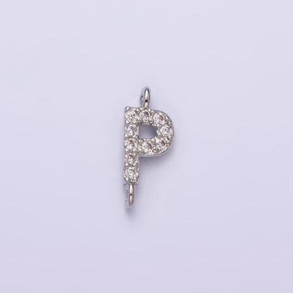 White Gold Filled A-Z Initial Letter Micro Paved CZ Sideway Loop Personalized Connector | A-664-A-676