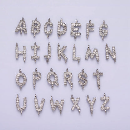 White Gold Filled A-Z Initial Letter Micro Paved CZ Sideway Loop Personalized Connector | A-664-A-676