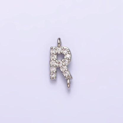 White Gold Filled A-Z Initial Letter Micro Paved CZ Sideway Loop Personalized Connector | A-664-A-676