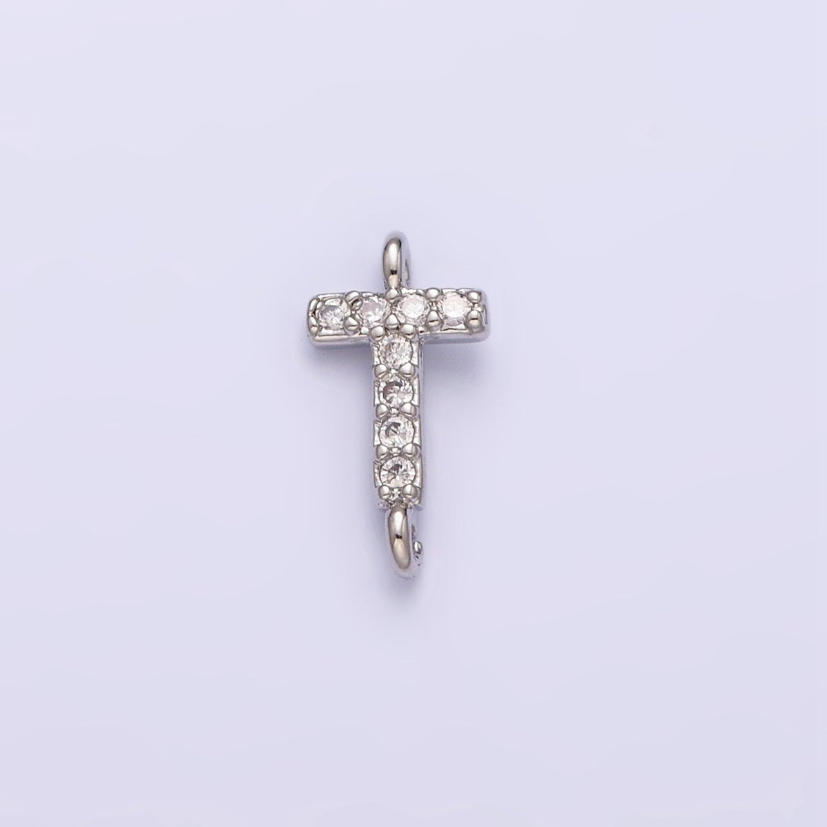 White Gold Filled A-Z Initial Letter Micro Paved CZ Sideway Loop Personalized Connector | A-664-A-676