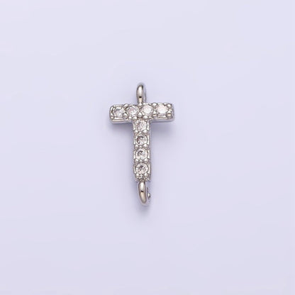 White Gold Filled A-Z Initial Letter Micro Paved CZ Sideway Loop Personalized Connector | A-664-A-676