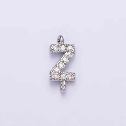 White Gold Filled A-Z Initial Letter Micro Paved CZ Sideway Loop Personalized Connector | A-664-A-676
